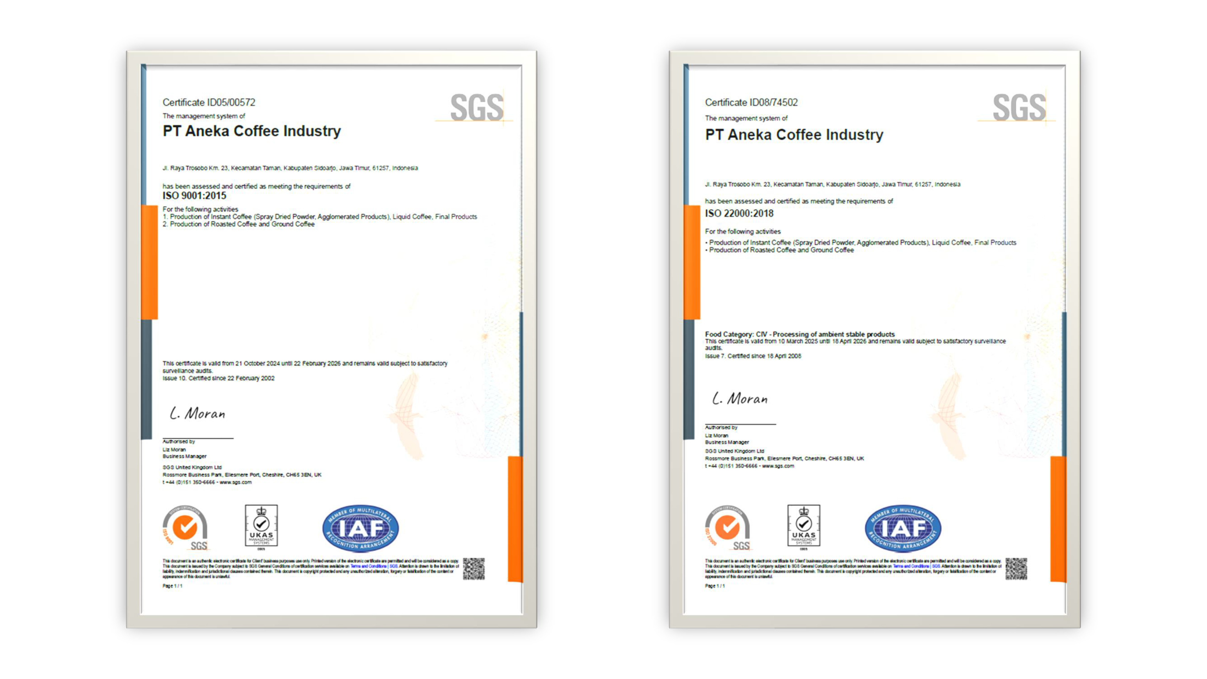 ISO 9001:2015 & ISO 22000:2018